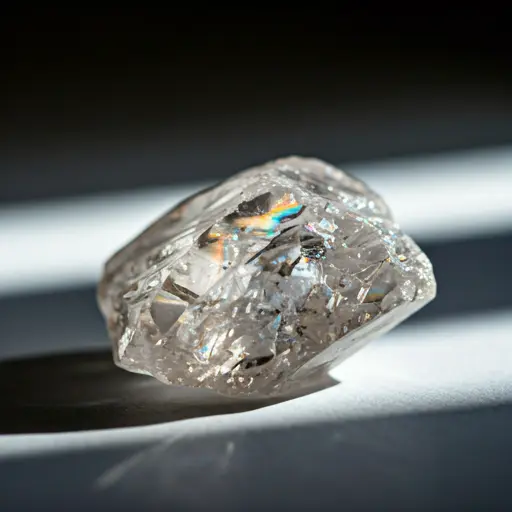 Raw quartz crystal catching rainbow light.