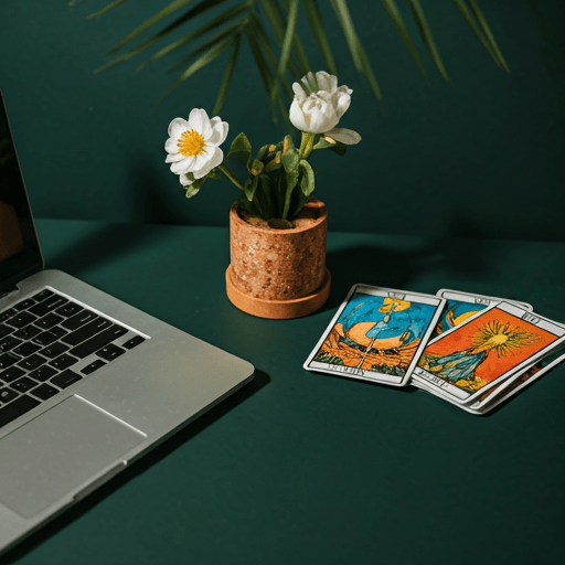 Laptop and tarot cards