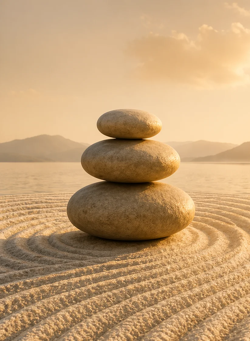 Stacked stones in sand
