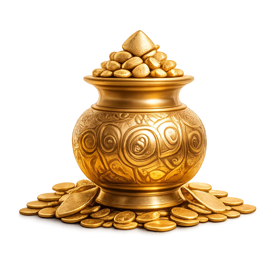Golden pot and coins